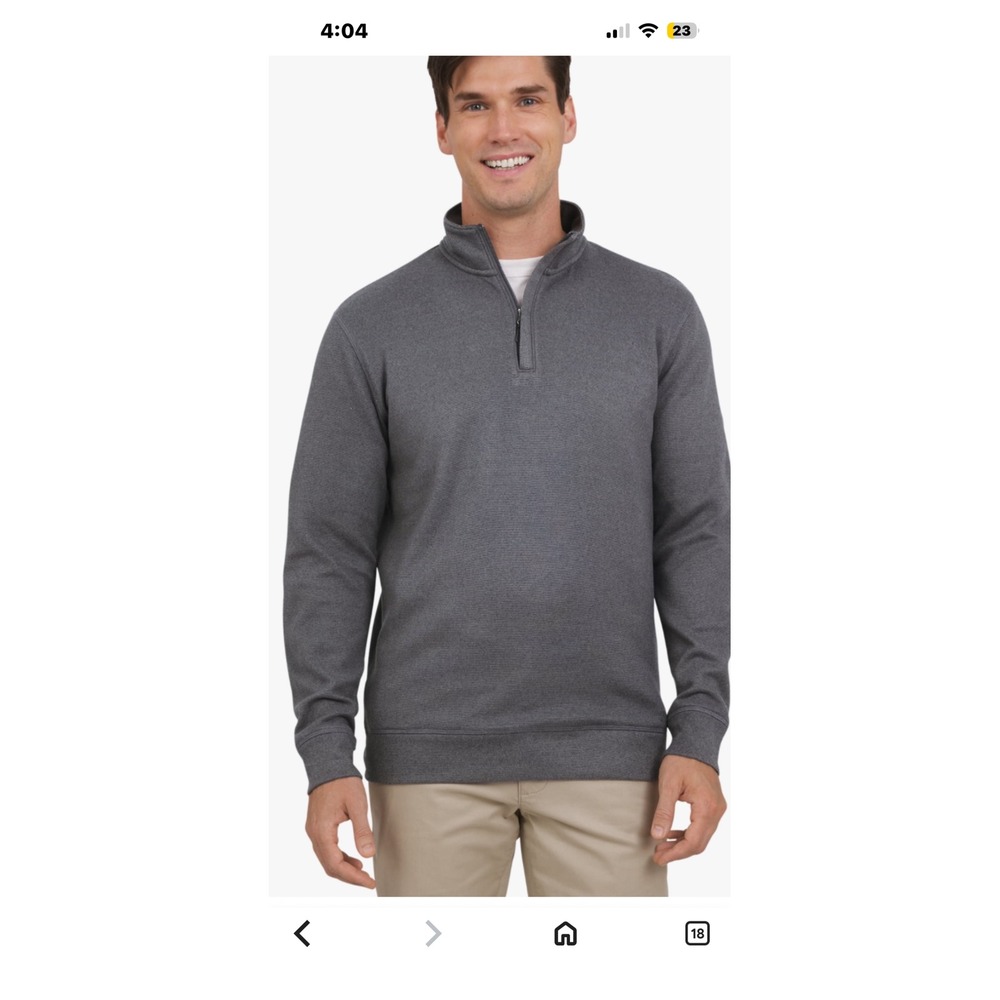 Chaps Mens Gray Herringbone Quarter Zip Pullover Sweatshirt XL